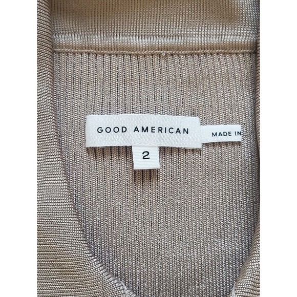Good American Plaited Ribbed Polo top in Mink001 Beige Size 2 US M New - Picture 7 of 9